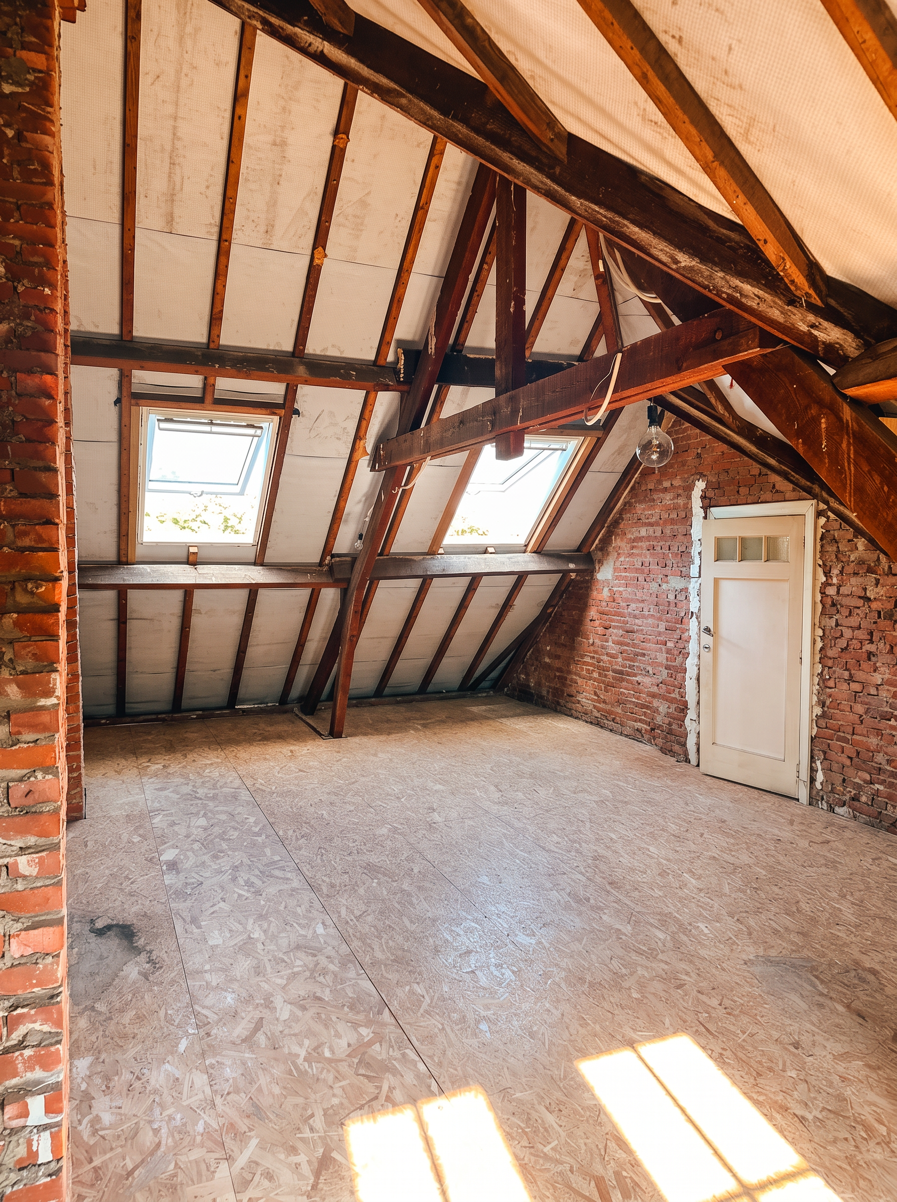Zolder met twee dakramen en authentieke kapconstructie
