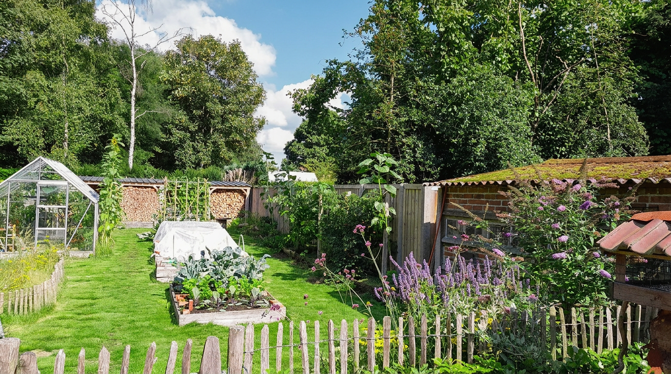 Tuin met serre en moestuin